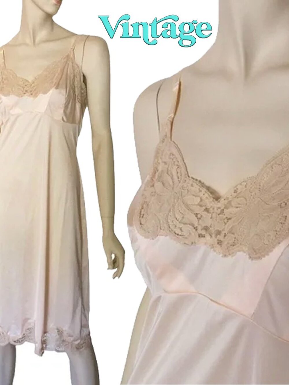 Wonder Maid Peach Full Slip Oodles of Ecru Lace Lacy ILGWU Label 38